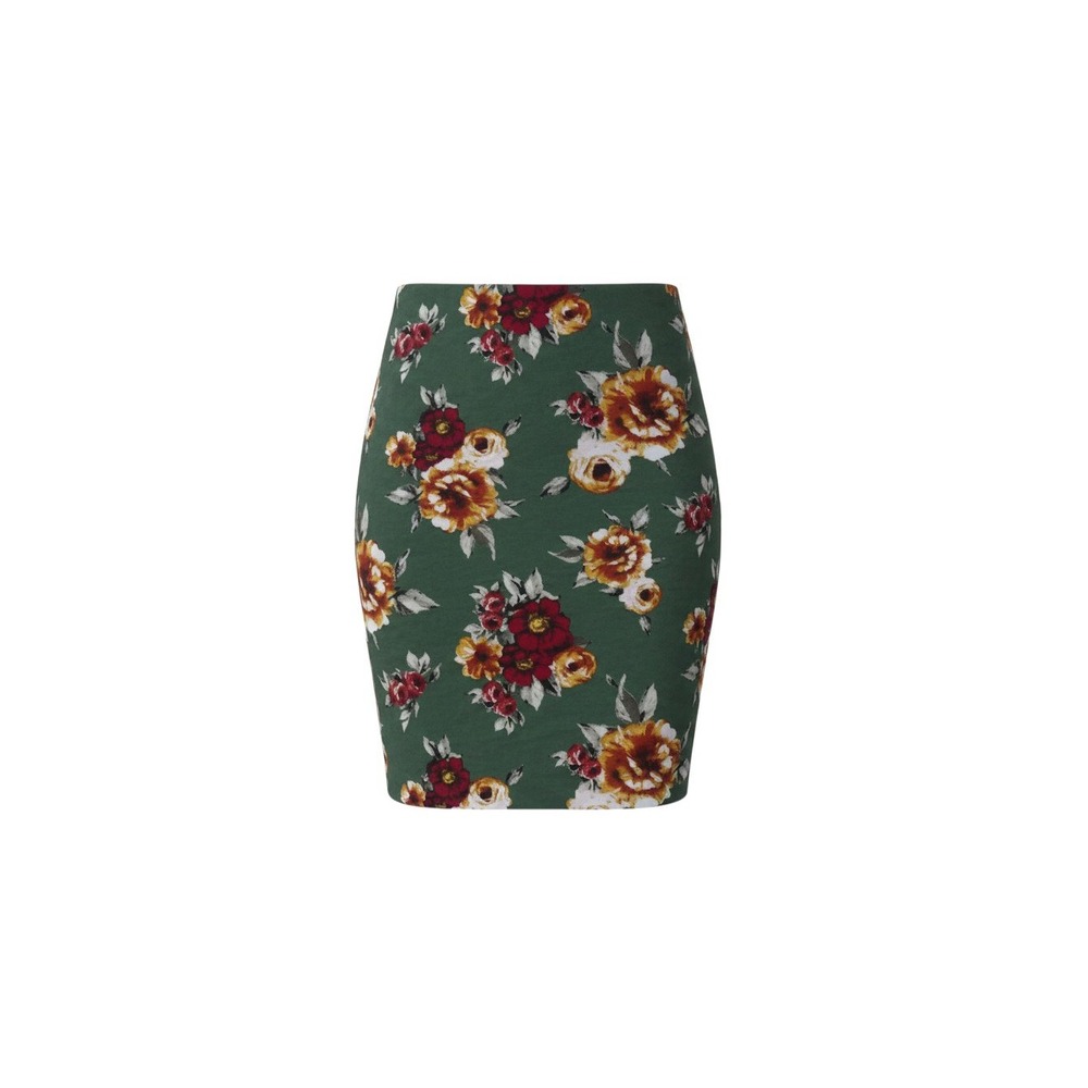 Minette Pencil Skirt Womens Large Green Floral Knit Bodycon MD23520